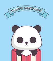 cute panda bear clebrating party kawaii character vector illustration design