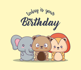 cute animals clebrating party kawaii characters vector illustration design