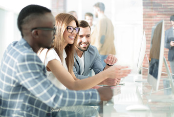 Start-up company presenting results on computer screen