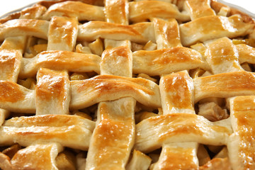 Tasty homemade apple pie, closeup