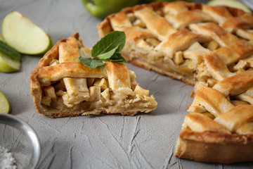 Tasty homemade apple pie on table