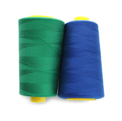 Color sewing threads on white background