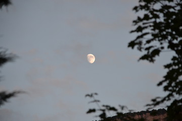 croissant de lune dans un beau ciel gris, lune croissante, France