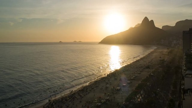 Ipanema Beach and Dois Irmaos (Two Brothers) mountain, Rio de Janeiro, Brazil, South America - 4K Time lapse