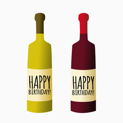 Vector bottle of wine, happy birthday