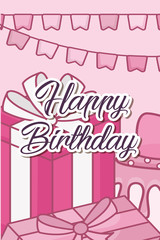 happy birthday postcard with gifts boxes vector illustration design