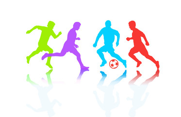 Plakat Soccer players silhouette isolated on white background, football vector world cup competition international team sports games tournament banner, dynamic athletic people running, activity