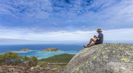 spectacular view from Captain Cooks lookout from the top of Lizard Island over the Grat Barrier Reef, Queensland, Australia