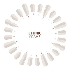 Tribal Ethnic Frame Wreath Made of Feathers. Boho Style.