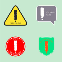 Plastic bottle upside down icon as an exclamation mark gimmick. Warning and attention sign concept. Vector illustration.