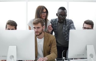employees discussing a new business project