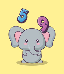 cute elephant with numbers kawaii character vector illustration design