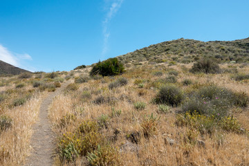 Mountains under the blue sky in the desert of almeria