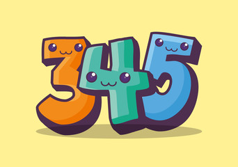 set numbers kawaii comic characters vector illustration design