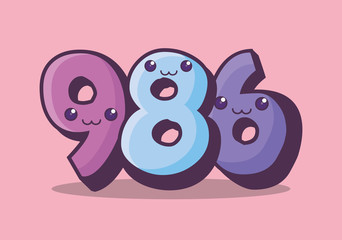 set numbers kawaii comic characters vector illustration design