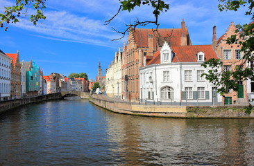 Naklejka premium Spiegelrei and the Langerei in Bruges. Belgium , Europe.