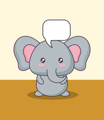 cute elephant with speech bubble kawaii character vector illustration design