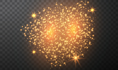 Fototapeta premium Burning fire on a transparent background. Neon blue and yellow star, glittering shine and bokeh lights. Glowing light particles with a flash effect.
