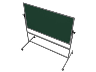 old school green chalk board template with metal structure isolated on a white background 3d rendering