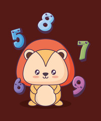 cute lion with numbers kawaii character vector illustration design