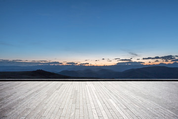 empty brick ground with sunrsise