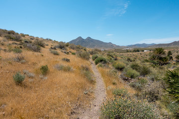 Mountains under the blue sky in the desert of almeria
