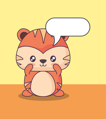 cute tiger with speech bubble kawaii character vector illustration design