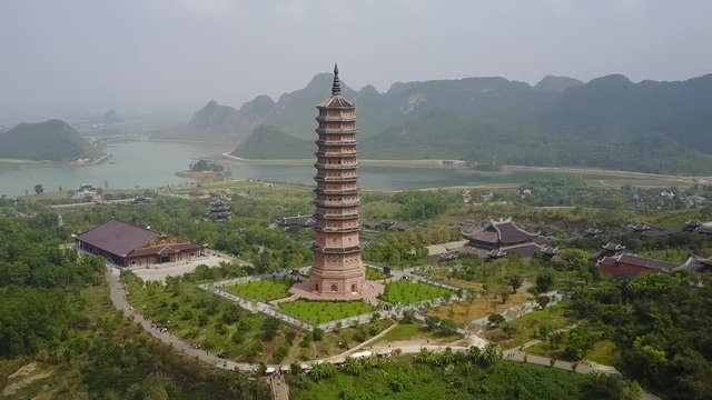 Bai Dinh Pagoda With Surrounding Landscape Aerial Panorama