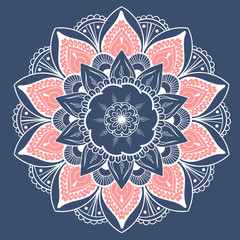 Mandala Vector Design Element. Round ornament decoration. Colorful flower pattern. Stylized floral motif. Complex flourish weave medallion. Tattoo print
