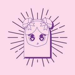 Kawaii girl face icon over pink  background, colorful line design. vector illustration