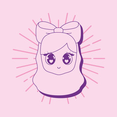 Kawaii girl smiling icon over pink background, colorful line design. vector illustration