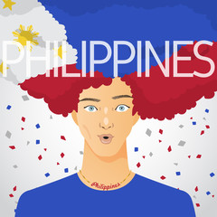 Surprised Man with National Flag in Afro Hair :  Vector Illustration