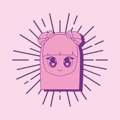 Kawaii girl smiling icon over pink background, colorful line design. vector illustration