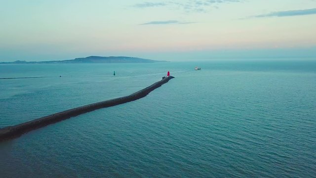 Aerial footage of Poolbeg Lighthouse
in Dublin, Ireland