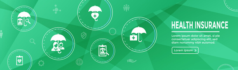 Health insurance Web Banner -- Umbrella icon set with medical icons