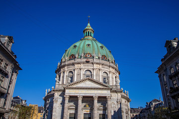 Fototapeta na wymiar low angle view of beautiful famous Frederiks Church in Copenhagen, Denmark
