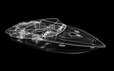 Yacht, progettazione, wireframe, illustrazione 3d, BIM