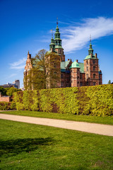 majestic view of beautiful historical palace against blue sky, copenhagen, denmark
