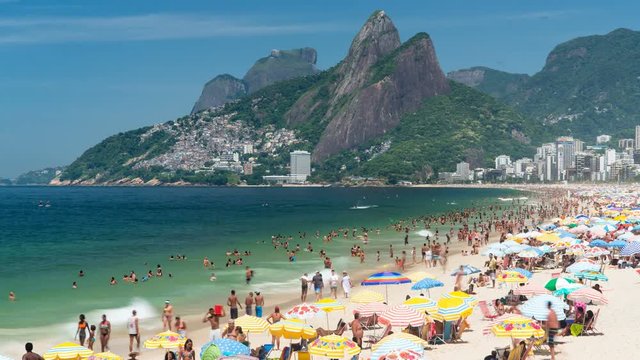 Ipanema Beach and Dois Irmaos (Two Brothers) mountain, Rio de Janeiro, Brazil, South America - 4K time lapse