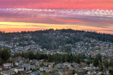 Sunset over Happy Valley Residential Neighborhood