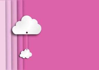 Abstract pink background with white cloud paper art style vector