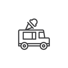 Ice cream truck outline icon. linear style sign for mobile concept and web design. Mobile food truck simple line vector icon. Symbol, logo illustration. Pixel perfect vector graphics