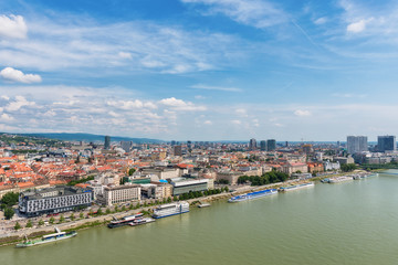 Bratislava, Slovakia - May 24, 2018: The Bratislava panorama photographed from the air.