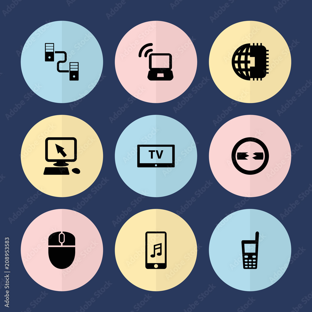 Poster set of 9 computer filled icons