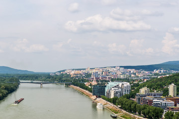 Obraz premium Bratislava, Slovakia - May 24, 2018: The Bratislava panorama photographed from the air.