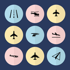 Set of 9 aviation filled icons