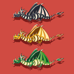 Obraz premium Set of three fairy dragons vector illustration
