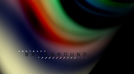Fluid rainbow colors on black background, vector wave lines and swirls