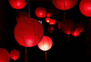 The red lantern is in the black background © onlyyouqj