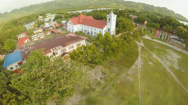 Aerial view Catholic Church in the Philippines. Anda. Poblacion city.